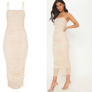 Size 8 Nude Strapped Ruched Dress